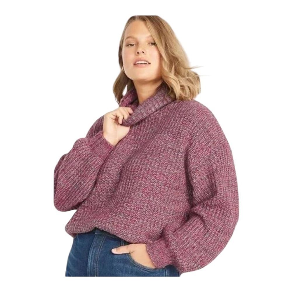 Old Navy Plus Size Pink Cozy Marled Shaker Stitch Turtleneck Sweater 2X NWOT